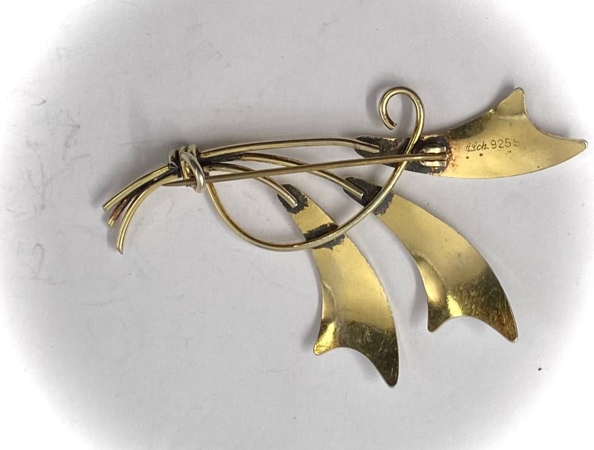 Forgylt brosje 925 sølv med emalje A.Scharning